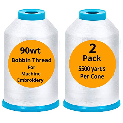 ThreadNanny 2-Pack Premium 90 WT Machine Embroidery Bobbin Thread White - Set of 2 X-Large Huge Polyester Cones 5500 Yards Each Spool Lint Free White Thread - Compatible with All Embroidery and Sewing Machines - Image 4