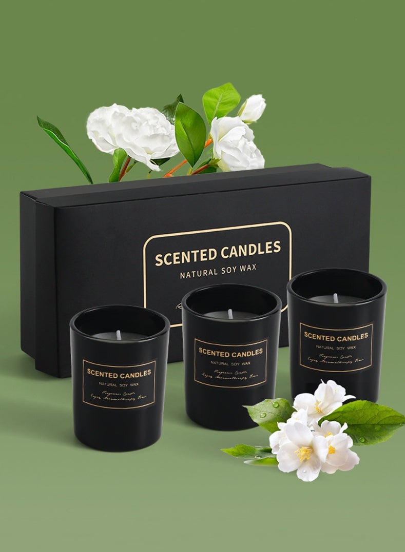 BiuTFon 3Pcs Scented Candles, Long Lasting Strong Fragrance Scented Soy Jar Candle, Candles for Home Scented, Candle Gift Set for SPA Bathing Yoga Travel, Stress Relief 3pcs Scented Candle, Three Different Scents Single Wick Candle - Fruity - Image 1