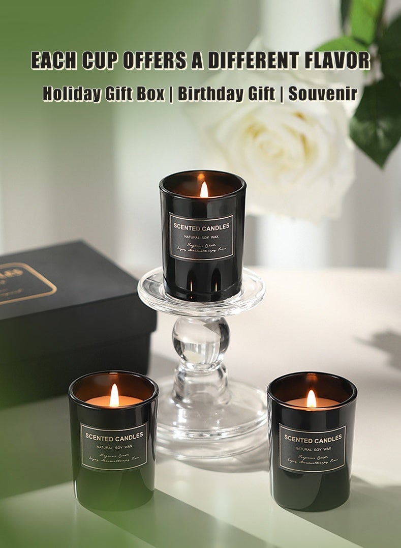 BiuTFon 3Pcs Scented Candles, Long Lasting Strong Fragrance Scented Soy Jar Candle, Candles for Home Scented, Candle Gift Set for SPA Bathing Yoga Travel, Stress Relief 3pcs Scented Candle, Three Different Scents Single Wick Candle - Fruity - Image 2