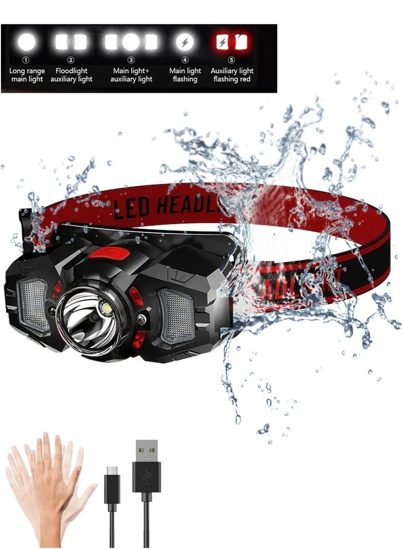 Super Bright Rechargeable LED Headlamp, Portable Induction Waterproof Flashlight For Night Fishing Outdoor Camping Headlight - Image 1