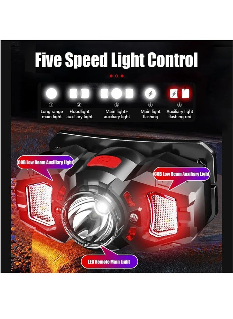 Super Bright Rechargeable LED Headlamp, Portable Induction Waterproof Flashlight For Night Fishing Outdoor Camping Headlight - Image 2