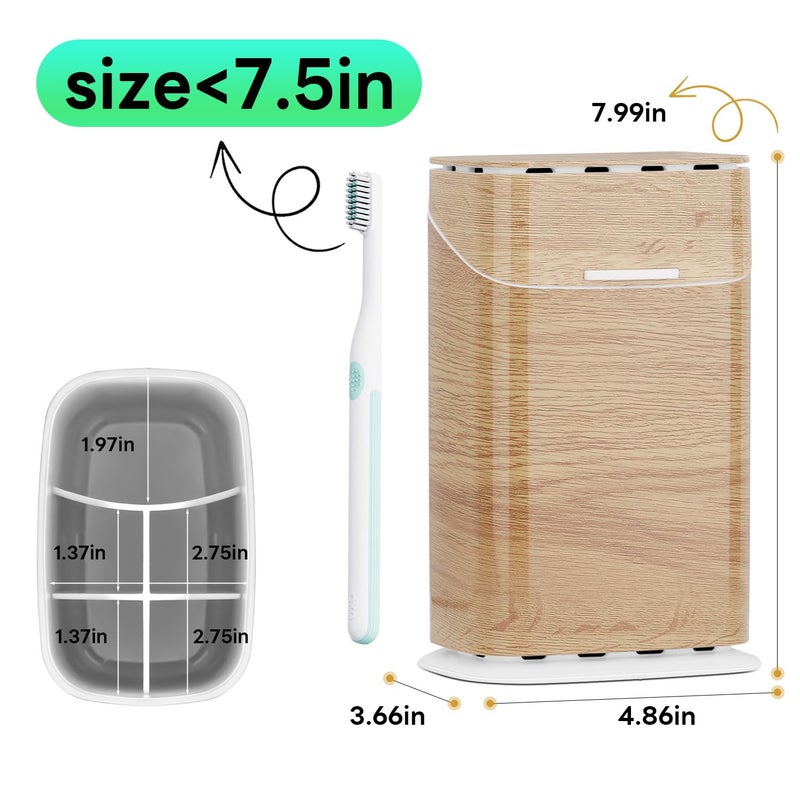 GFWARE Toothbrush Holders with Cover - 5 Slots Toothbrush and Toothpaste Holde Kids Tooth Brush Holder for Bathroom, Detachable Bathroom Sink Organizer countertop, Wood - Image 2