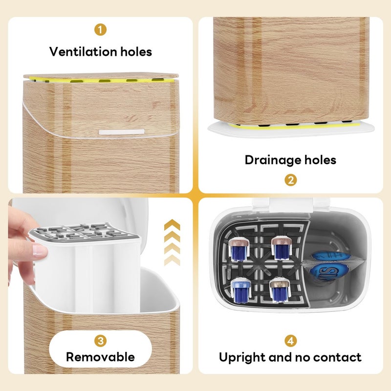 GFWARE Toothbrush Holders with Cover - 5 Slots Toothbrush and Toothpaste Holde Kids Tooth Brush Holder for Bathroom, Detachable Bathroom Sink Organizer countertop, Wood - Image 5