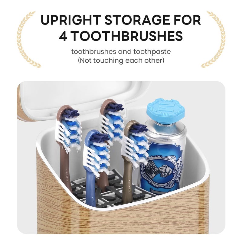 GFWARE Toothbrush Holders with Cover - 5 Slots Toothbrush and Toothpaste Holde Kids Tooth Brush Holder for Bathroom, Detachable Bathroom Sink Organizer countertop, Wood - Image 3