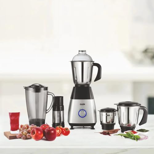 Glen Mixer Grinder 750W With 1 Transparent Jar 3 Stainless Steel Jars - Black & Silver (4023 PLATINUM) - Image 4
