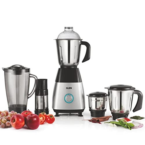 Glen Mixer Grinder 750W With 1 Transparent Jar 3 Stainless Steel Jars - Black & Silver (4023 PLATINUM) - Image 1