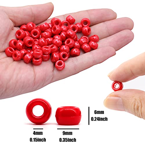GMMA 1000 Pcs Red Pony Beads for Jewelry Making, Christmas & DIY Bracelets & Necklaces, 6x9mm, Perfect for Parties & Independence Day Decorations - Image 2