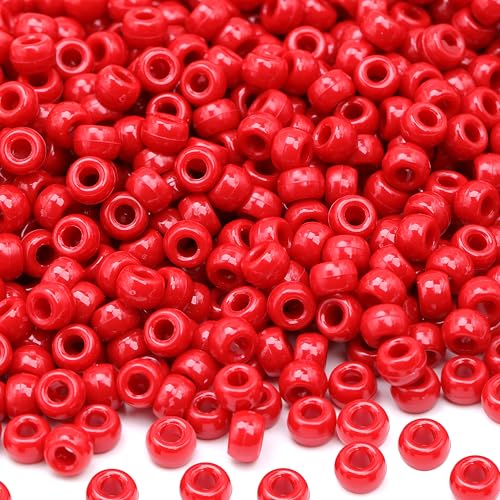 GMMA 1000 Pcs Red Pony Beads for Jewelry Making, Christmas & DIY Bracelets & Necklaces, 6x9mm, Perfect for Parties & Independence Day Decorations - Image 1