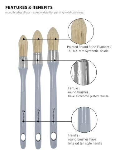 ROLLINGDOG Trim Paint Brush - Pointed Round Edge Paint Brush and Flat Paintbrush for Wall Sash,Stain,Varnish,Baseboards(Pack of 6) - Image 4