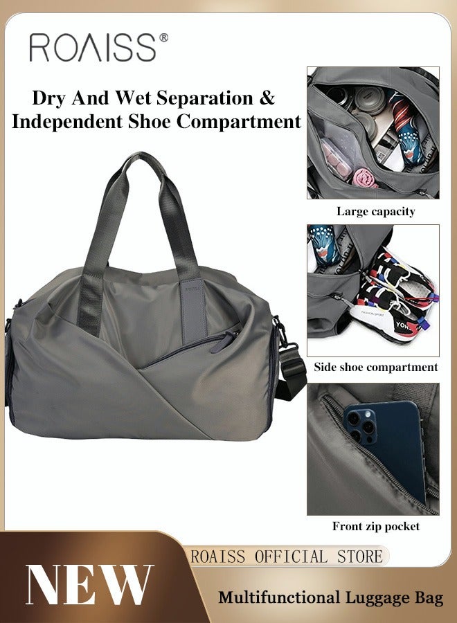رويس حقيبة سفر متعددة الوظائف بسعة كبيرة ومقصورة للأحذية الرطبة والجافة حقيبة رياضية للجيم وحقيبة سفر بعصا للسحب مثالية للرحلات التجارية القصيرة والسفر - Image 2