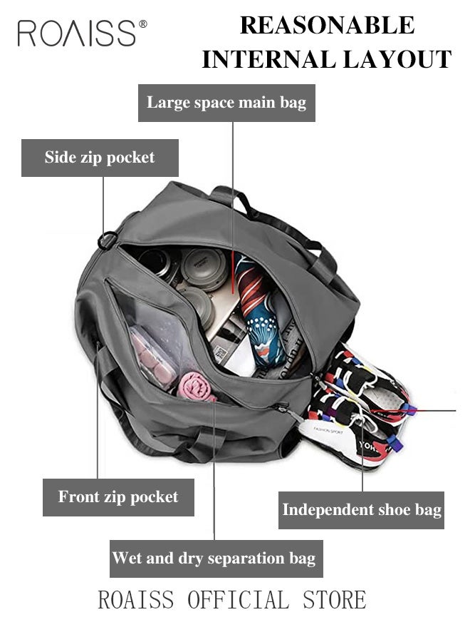 رويس حقيبة سفر متعددة الوظائف بسعة كبيرة ومقصورة للأحذية الرطبة والجافة حقيبة رياضية للجيم وحقيبة سفر بعصا للسحب مثالية للرحلات التجارية القصيرة والسفر - Image 4