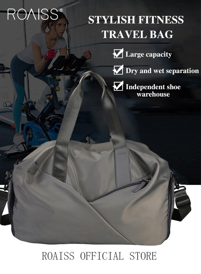 رويس حقيبة سفر متعددة الوظائف بسعة كبيرة ومقصورة للأحذية الرطبة والجافة حقيبة رياضية للجيم وحقيبة سفر بعصا للسحب مثالية للرحلات التجارية القصيرة والسفر - Image 3