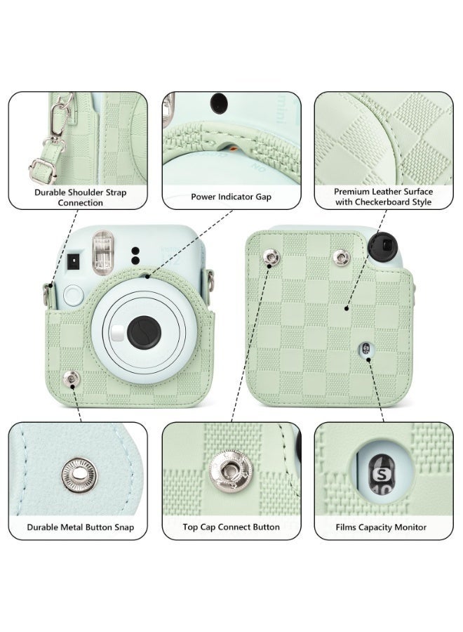 كيلا جراب واقٍ من الجلد الصناعي لكاميرا فوجي فيلم إنستاكس ميني 12/بولارويد ميني 12 الفورية، قابل للإزالة مع حزام كتف قابل للتعديل (أخضر نعناعي) - Image 2