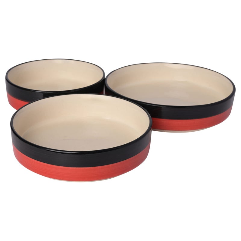 SG Shadowgreen ShadowGreen | Ceramic Salad Bowl/Tray | Deep Dish Tray | Serving Snacks Bowl | Set of 3 | 3 Different Sizes (7.5inch 6.5inch 5.5inch) | Red Black Design - Image 4