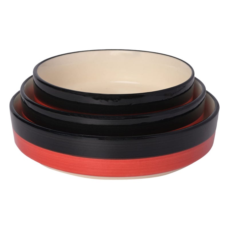 SG Shadowgreen ShadowGreen | Ceramic Salad Bowl/Tray | Deep Dish Tray | Serving Snacks Bowl | Set of 3 | 3 Different Sizes (7.5inch 6.5inch 5.5inch) | Red Black Design - Image 2