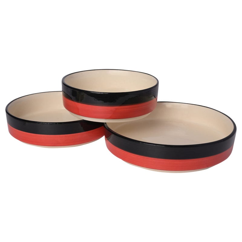 SG Shadowgreen ShadowGreen | Ceramic Salad Bowl/Tray | Deep Dish Tray | Serving Snacks Bowl | Set of 3 | 3 Different Sizes (7.5inch 6.5inch 5.5inch) | Red Black Design - Image 3