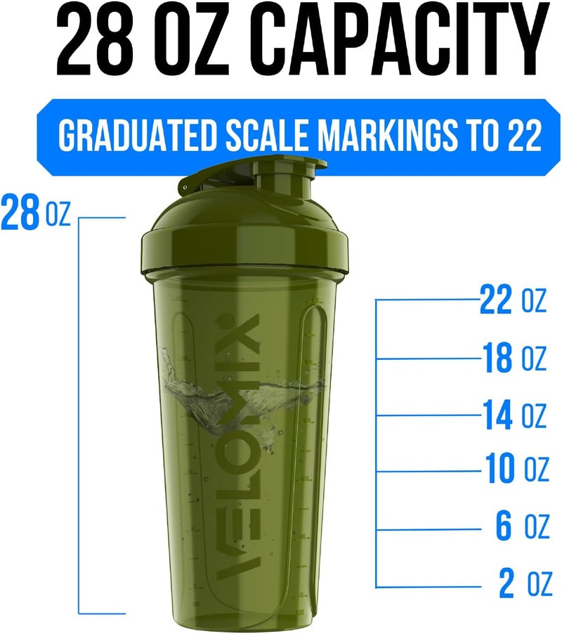 VELOMIX -2 Pack- 28 oz Protein Shaker Bottles for Protein Mixes - 2x Wire Whisk | Leak Proof Shaker Cups for Protein Shakes and Pre Workout | Protein Shaker Bottle Pack (Forest Green) - Image 4