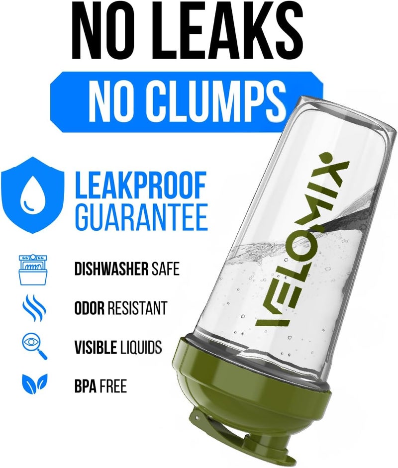 VELOMIX -2 Pack- 28 oz Protein Shaker Bottles for Protein Mixes - 2x Wire Whisk | Leak Proof Shaker Cups for Protein Shakes and Pre Workout | Protein Shaker Bottle Pack (Forest Green) - Image 3