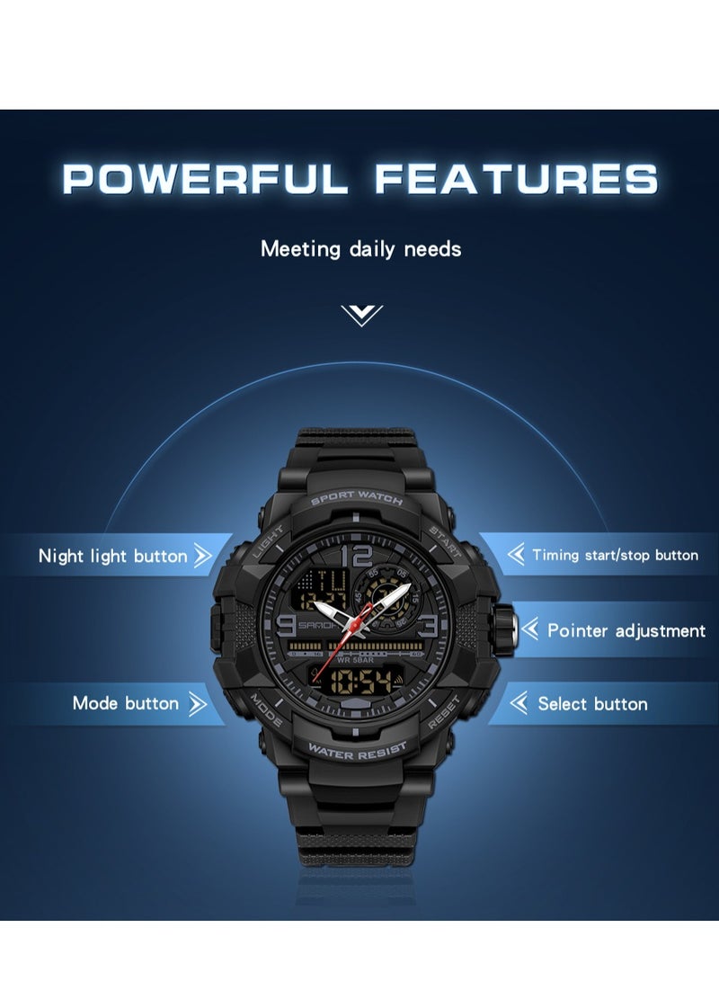 SANDA Men Outdoor Sports Quartz Watches Dual Display LED Electronic Digital Wristwatches Waterproof Military Watch - Image 4