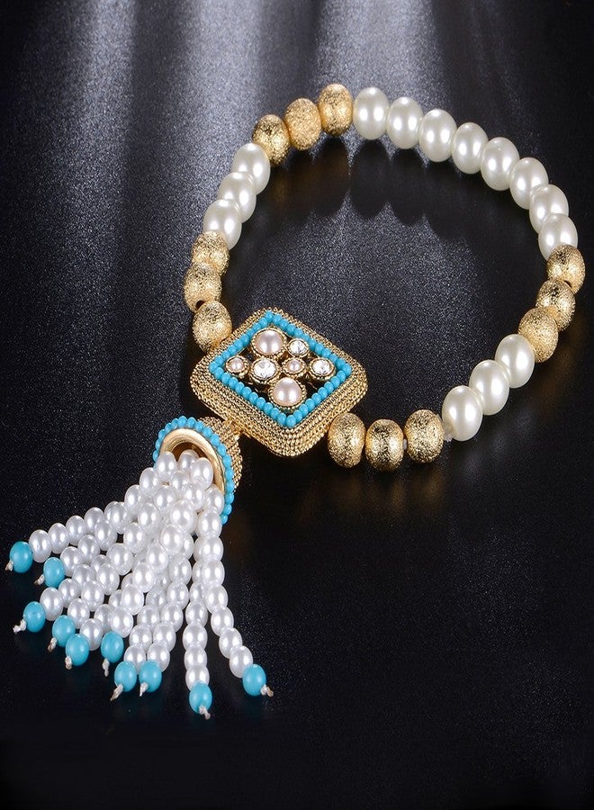 Mytys Boho Chic Pearl Stretch Bracelet with Decorative Crystal-Embellished Centerpiece - Stylish Statement Bangle - Image 3