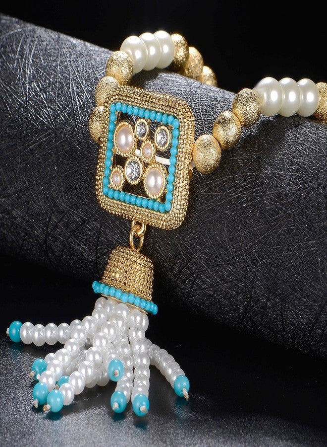 Mytys Boho Chic Pearl Stretch Bracelet with Decorative Crystal-Embellished Centerpiece - Stylish Statement Bangle - Image 4