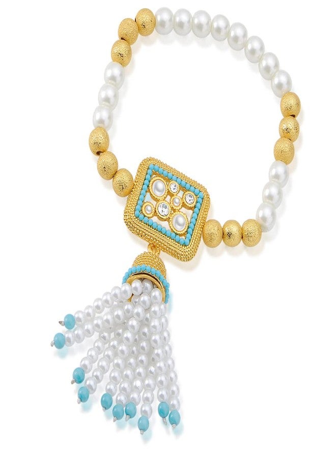 Mytys Boho Chic Pearl Stretch Bracelet with Decorative Crystal-Embellished Centerpiece - Stylish Statement Bangle - Image 1