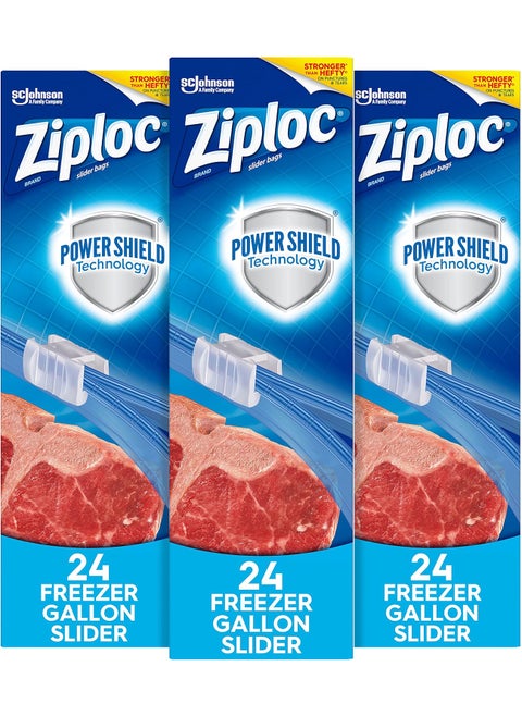 Ziploc Slider Freezer Bags StandandFill with Expandable Bottom Gallon 72 Count 24 Count Pack of 3