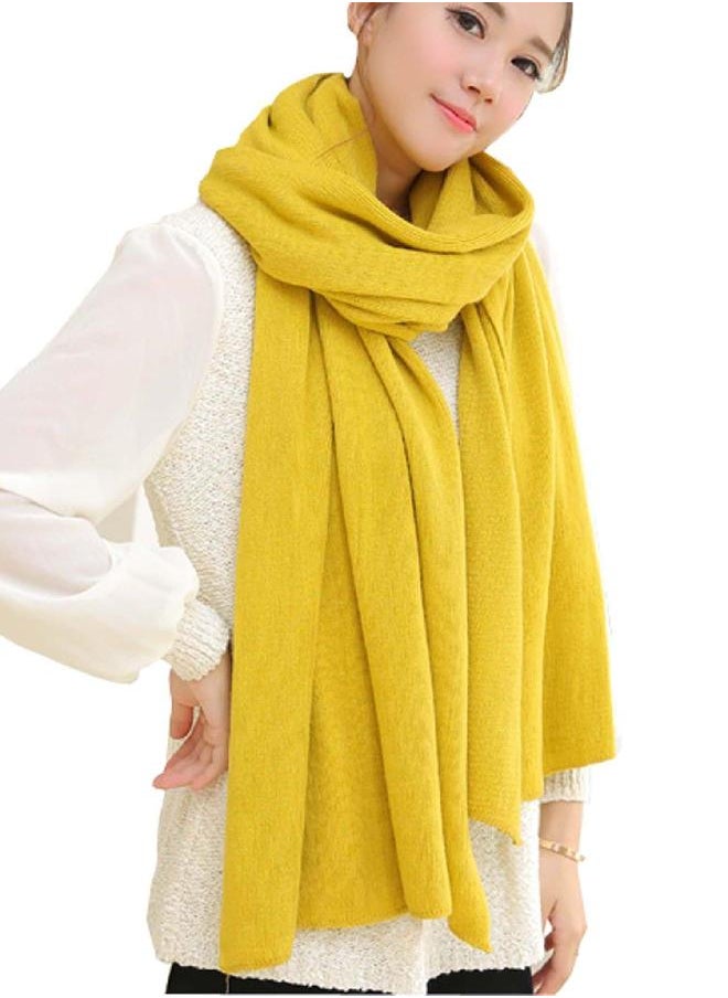 Wander Agio Wander Agio Womens Warm Long Shawl Winter Blanket Scarf Scarf Pure Color Yellow  - Image 1