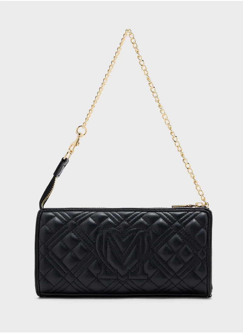 Love Moschino Quilted Chain Detailed Flap Over Crossbody