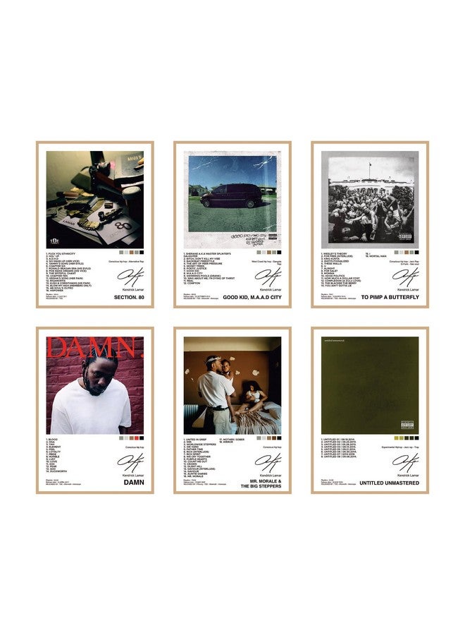 CodersParadise Paper Kendrick Lamar Music Album Posters - Pack Of 6 | 8 X 12 Inches (A4 Size) Art Wall Posters | Glue Dots Included | Aesthtetic Wall Art For Bedroom, Living Room And Office - Image 1