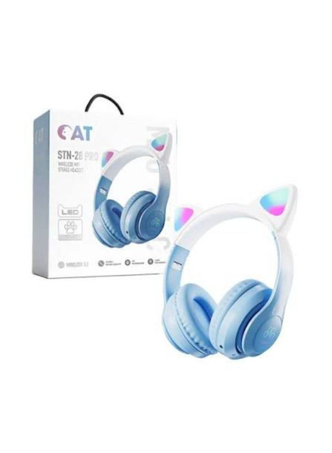 كات سماعات رأس لاسلكية بلوتوث بتصميم أذن قطة STN28 مع أضواء LED - سماعة رأس ستيريو قابلة للطي تغطي الأذن مع ميكروفون للبنات والأطفال - Image 1