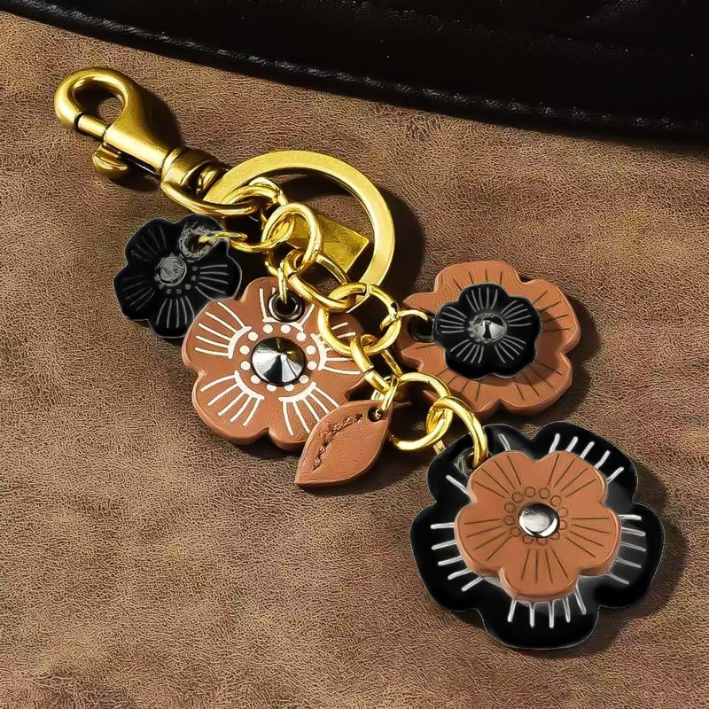 Spenlly Leather Flower Bag Charm for Women, Cute Floral Keychain Car Hanging Keyring Purse Charm Decoration for Handbags (Black) - Image 4