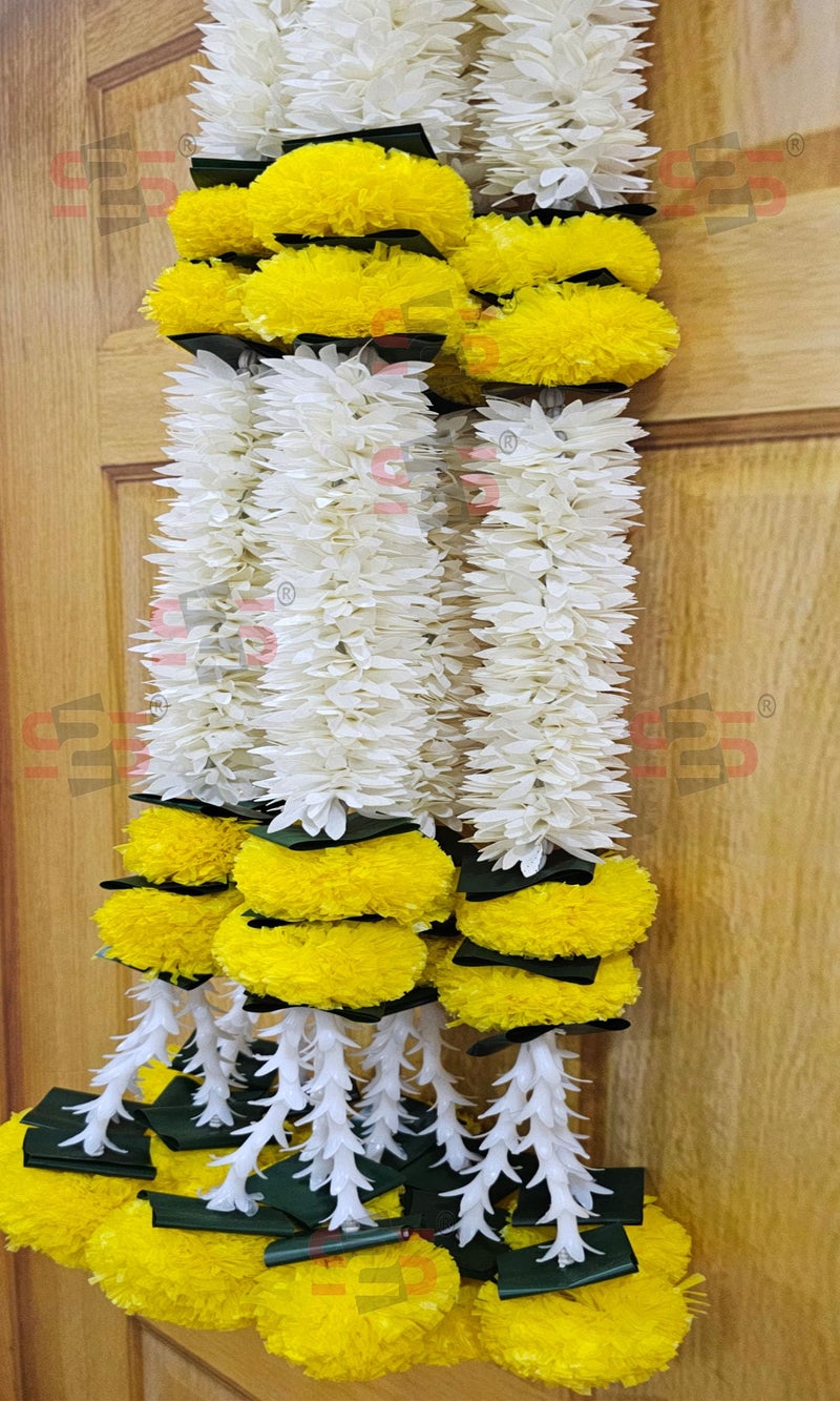 S2S Artificial Marigold Jasmine,Mogra Flower,Green Leaves Tassles Garlands Ladi Strings for Decoration of Home,Balcony,Wall Hangings,Hall | Pack of 5 | (Height- 30 Inch) (GAJRA LADI Yellow) - Image 4