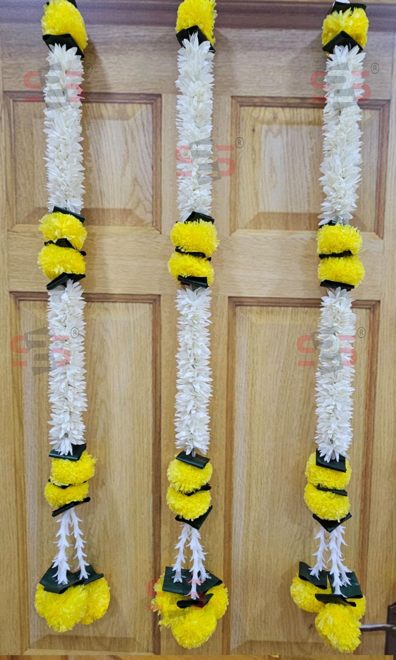 S2S Artificial Marigold Jasmine,Mogra Flower,Green Leaves Tassles Garlands Ladi Strings for Decoration of Home,Balcony,Wall Hangings,Hall | Pack of 5 | (Height- 30 Inch) (GAJRA LADI Yellow) - Image 3