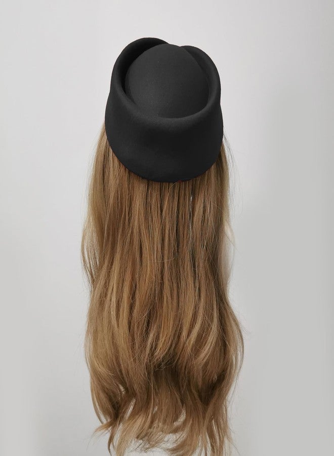 ZARSIO Stewardess Hat Felt Air Hostesses Pillbox Hat Teardrop Fascinator Base Sweet Design (Black) - Image 5