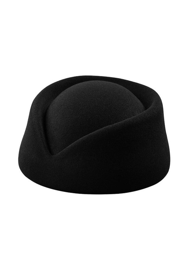 ZARSIO Stewardess Hat Felt Air Hostesses Pillbox Hat Teardrop Fascinator Base Sweet Design (Black) - Image 1