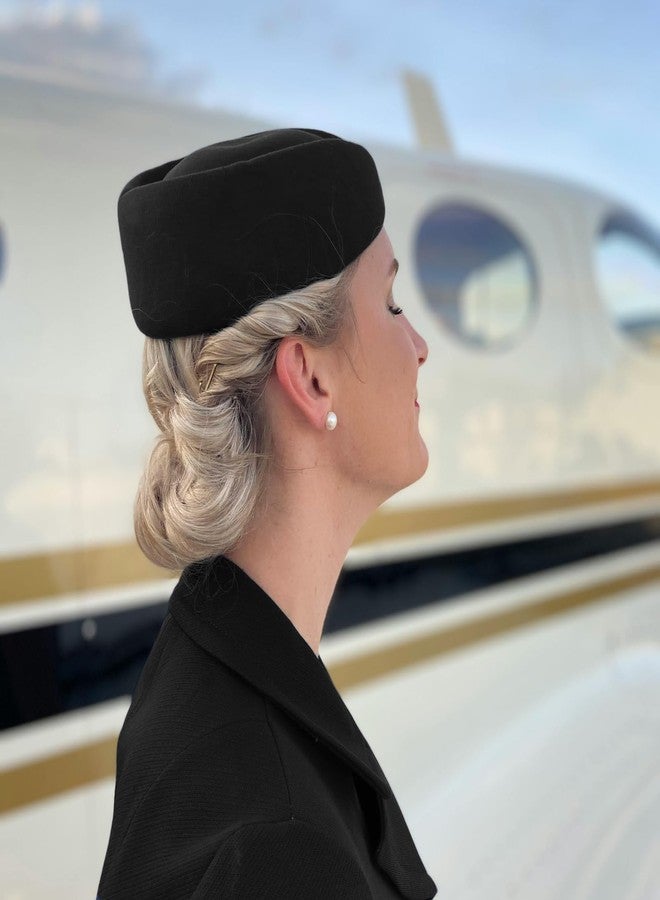 ZARSIO Stewardess Hat Felt Air Hostesses Pillbox Hat Teardrop Fascinator Base Sweet Design (Black) - Image 2