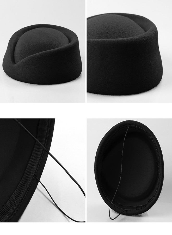 ZARSIO Stewardess Hat Felt Air Hostesses Pillbox Hat Teardrop Fascinator Base Sweet Design (Black) - Image 3