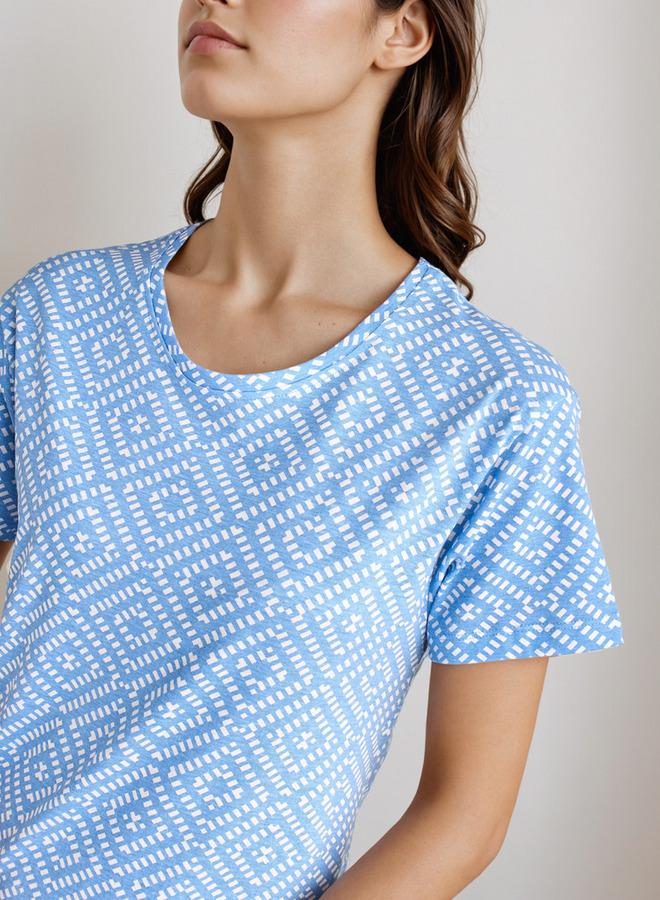 سبلاش فيڤ قميص نوم بطول الركبة بياقة مستديرة - Image 4