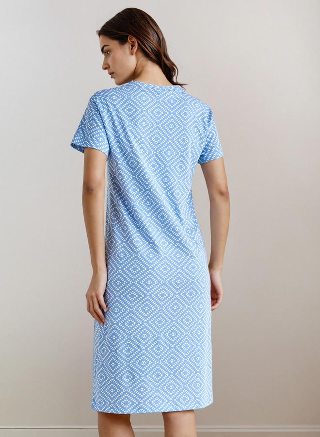 سبلاش فيڤ قميص نوم بطول الركبة بياقة مستديرة - Image 3