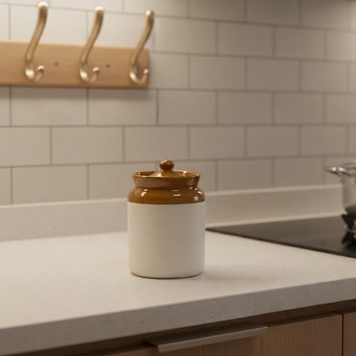 Caffeine Ceramic Handmade Stonwear Mustard And Cream Barni/Pickle Jar (Set of 1) - Image 2