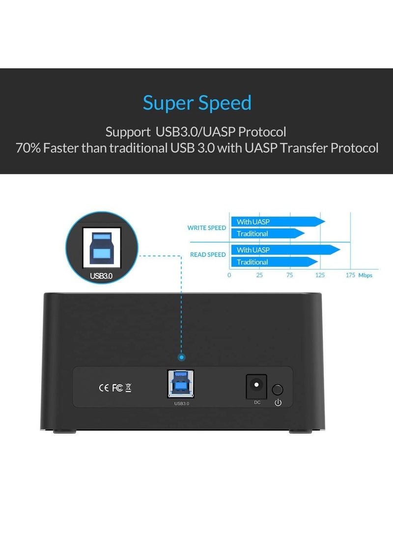 USB 3.0 to SATA Hard Drive Docking Station Tool Free Supports 18TB for 3.5/2.5 Inch HDD SSD with 3.3Ft USB Cable - Image 5