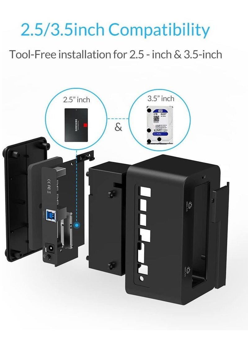 USB 3.0 to SATA Hard Drive Docking Station Tool Free Supports 18TB for 3.5/2.5 Inch HDD SSD with 3.3Ft USB Cable - Image 2