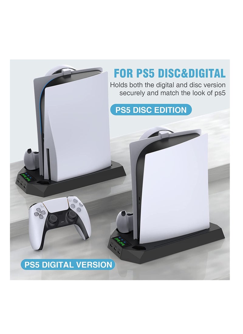 XICEN - XICEN PS5 Stand with Cooling Station and Dual Controller Charging Station for PS5 Digital Edition, PS5 Disc Version, PS5 Cooling Fan with Headset Holder and 3 Adjustable Fan Speeds (Black) - Image 1