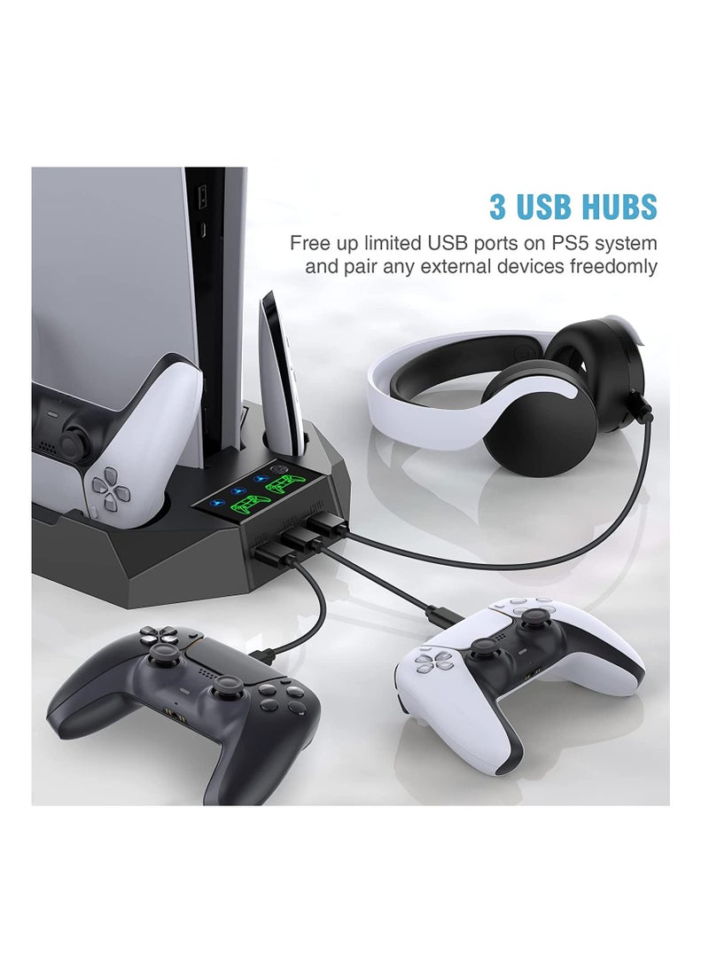 XICEN - XICEN PS5 Stand with Cooling Station and Dual Controller Charging Station for PS5 Digital Edition, PS5 Disc Version, PS5 Cooling Fan with Headset Holder and 3 Adjustable Fan Speeds (Black) - Image 1