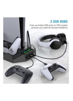 XICEN XICEN PS5 Stand with Cooling Station and Dual Controller Charging Station for PS5 Digital Edition, PS5 Disc Version, PS5 Cooling Fan with Headset Holder and 3 Adjustable Fan Speeds (Black)  - Image 2