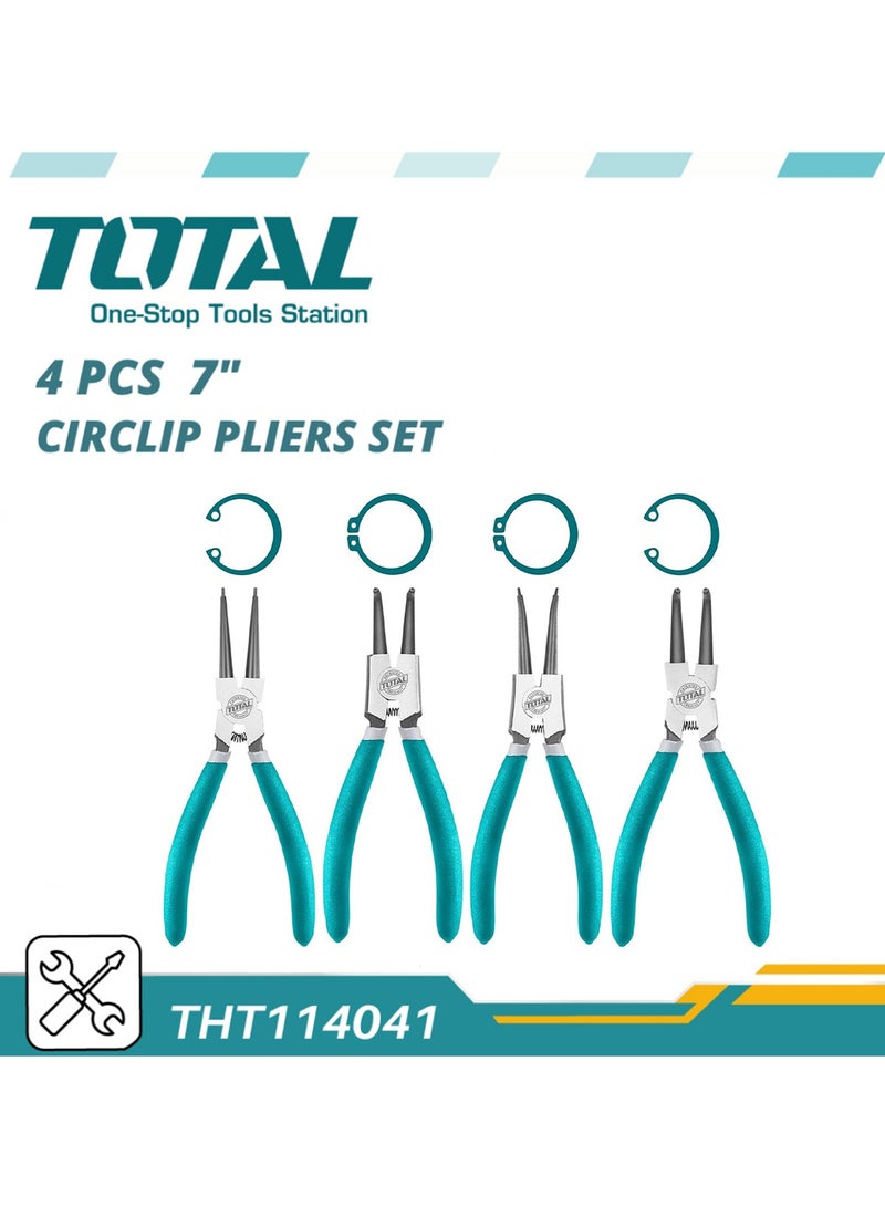 TOTAL 4 Pcs Circlip Pliers Set 180mm/7" Bend Head Straight Head Pliers Set 2pcs Of 180°/2pcs Of 90° Pliers THT114041 - Image 1