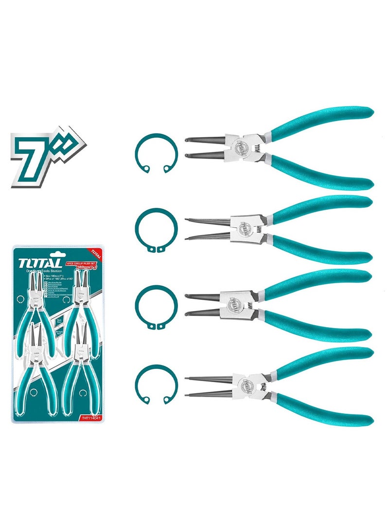 TOTAL 4 Pcs Circlip Pliers Set 180mm/7" Bend Head Straight Head Pliers Set 2pcs Of 180°/2pcs Of 90° Pliers THT114041 - Image 2