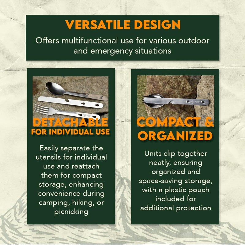 SE 4-in-1 Detachable Stainless Steel Utensil Set - Spoon, Fork, Knife, Bottle Opener - 6.5" Length, Compact for Camping, Hiking, Travel - Includes Clear Pouch - KC7043FSK - Image 4