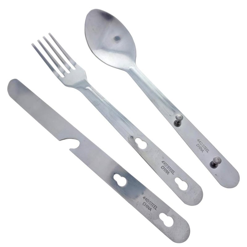 SE 4-in-1 Detachable Stainless Steel Utensil Set - Spoon, Fork, Knife, Bottle Opener - 6.5" Length, Compact for Camping, Hiking, Travel - Includes Clear Pouch - KC7043FSK - Image 3